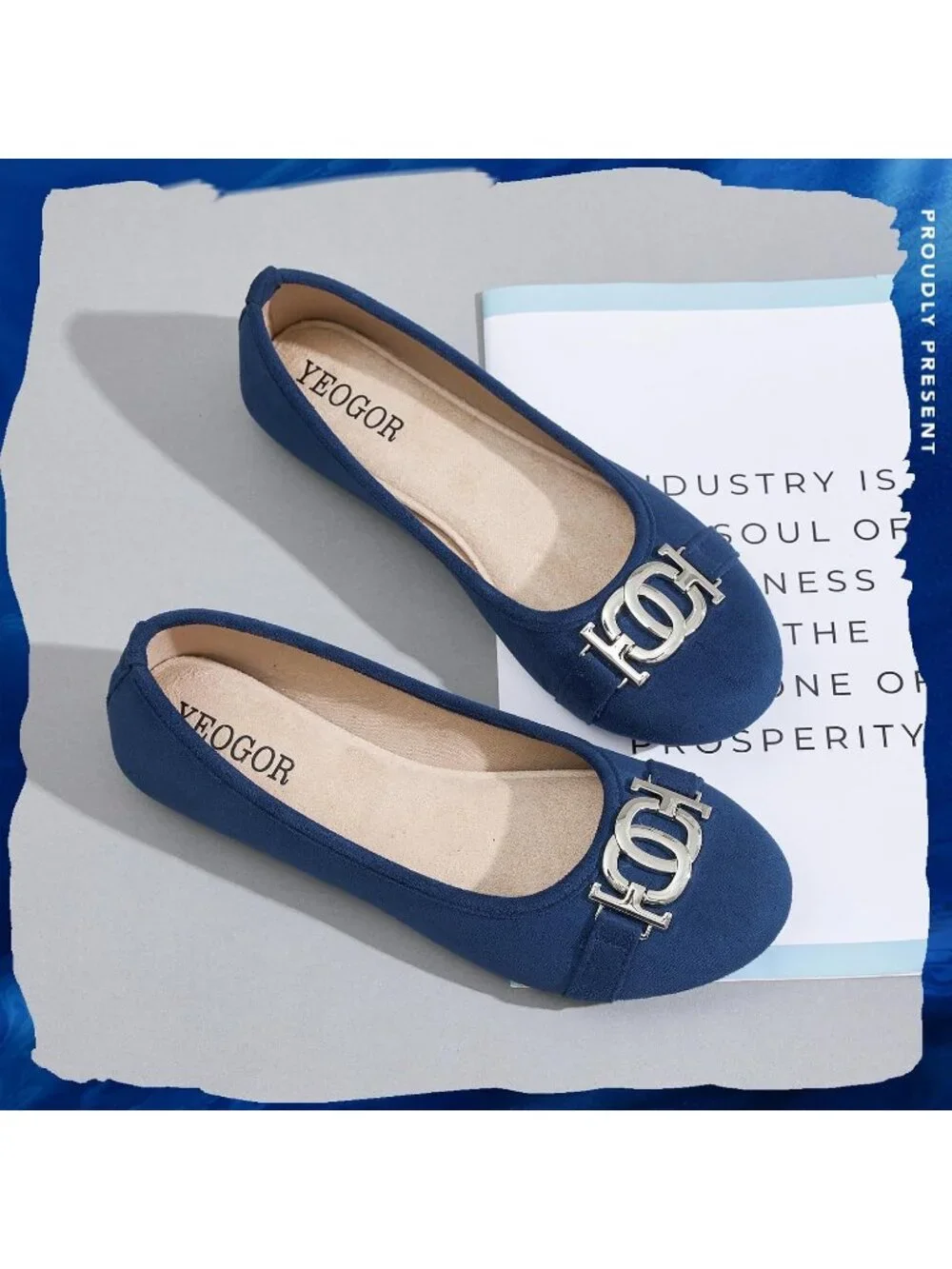 Women's Blue Micro Fiber Comfortable Round Toe Flats Slip on Casual Dressy Shoes